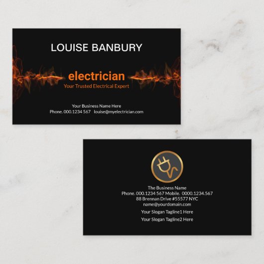 Opvallend Rood Elektrisch bliksem-elektricien Visitekaartje (Voorkant / Achterkant)