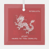 Opvallend rood en wit jaar van de draak glas ornament (Voorkant)