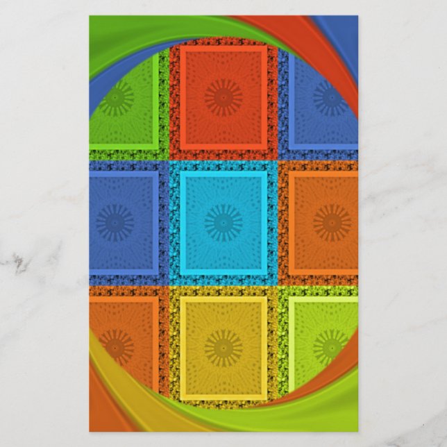 Opvallend Rood Gouden Groen Geruite Spiraalkunst (Voorkant)