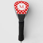 Opvallend rood, zwart en wit aangepast monogram golfheadcover (Voorkant)