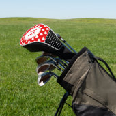 Opvallend rood, zwart en wit aangepast monogram golfheadcover (Insitu)