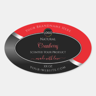 Opvallend Rood Zwart Wavy Zilver Logo Product Labe Ovale Sticker
