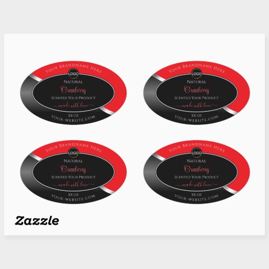 Opvallend Rood Zwart Wavy Zilver Logo Product Labe Ovale Sticker (Vel)