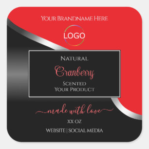 Opvallend Rood Zwart Wavy Zilver Logo Product Labe Vierkante Sticker
