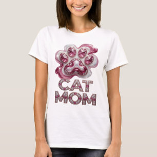 Opvallend roze CAT MOM artistiek motief T-shirt
