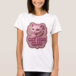 Opvallend roze CAT MOM CLUB Artistiek Motief T-shirt