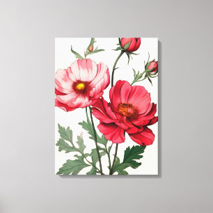 Opvallend Roze en Rood Poppies Schilderij Canvas Afdruk