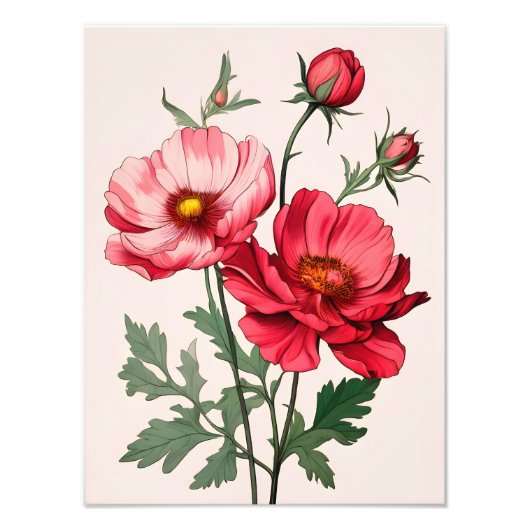 Opvallend Roze en Rood Poppies Schilderij Foto Afdruk (Voorkant)