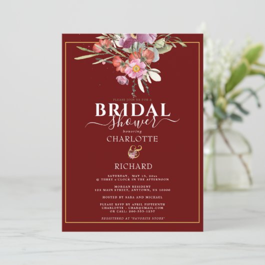 Opvallend roze Floral Gold Ampersand Vrijgezellenf Kaart (Staand voorkant)