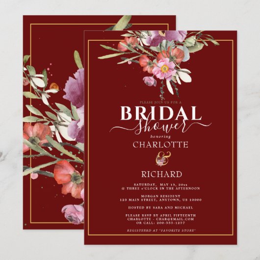 Opvallend roze Floral Gold Ampersand Vrijgezellenf Kaart (Voorkant / Achterkant)