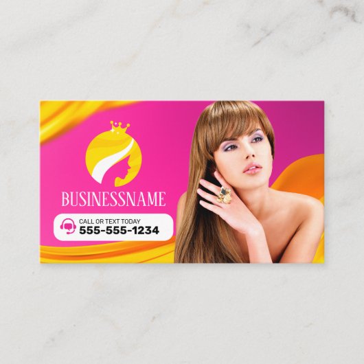 Opvallend Roze Haar Stijl Make-up Artiest Salon Klantenkaartje (Voorkant)