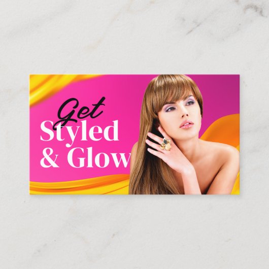 Opvallend Roze Haar Stijl Make-up Artiest Salon Visitekaartje (Voorkant)