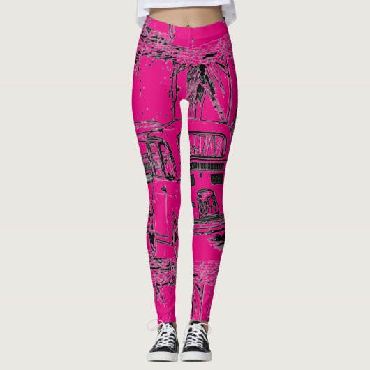 Opvallend roze koele komische cartoon kleine auto leggings (Voorkant)