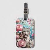 Opvallend sneeuw luipaard blik en roze pioenen bagagelabel (Voorkant (verticaal))