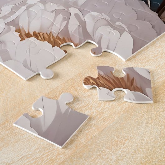 Opvallend sneeuw luipaard blik en roze pioenen legpuzzel (Zijkant)