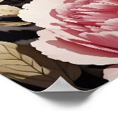 Opvallend sneeuw luipaard blik en roze pioenen poster (Hoek)