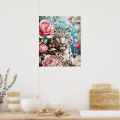 Opvallend sneeuw luipaard blik en roze pioenen poster (Keuken)