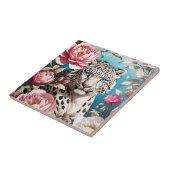 Opvallend sneeuw luipaard blik en roze pioenen tegeltje (Zijkant)