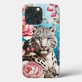 Opvallend Sneeuw Luipaard Gaze en Roze Pioenen Case-Mate iPhone Case