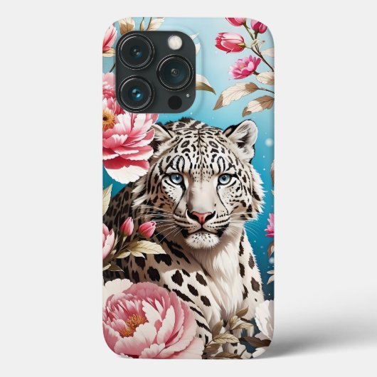 Opvallend Sneeuw Luipaard Gaze en Roze Pioenen Case-Mate iPhone Case (Achterkant)