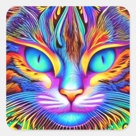 Opvallend Thee ogen Kleurrijke Ai Generated Cat Vierkante Sticker