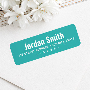 Opvallend turquoise witte moderne retouradres etiket