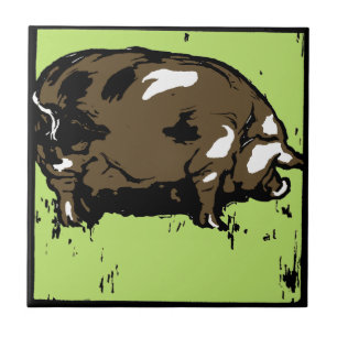 Opvallend Victoriaans Onderzetter van Woodcut Anim Tegeltje