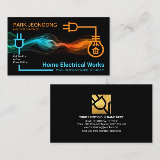 Opvallend Wavy Electrical bliksembedrading Visitekaartje (Voorkant / Achterkant)