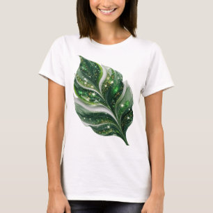 Opvallend zilver GROEN BLAD MET STERREN Citaat Des T-shirt