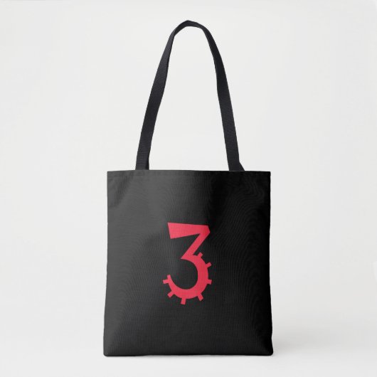 Opvallend zwart en rood "3" ontwerp tote bag (Voorkant)