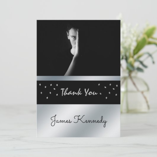Opvallend zwart en zilver Afstuderen dank u Kaart (Staand voorkant)