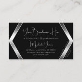 Opvallend zwart geometrisch met zilver en monogram visitekaartje (Achterkant)