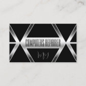 Opvallend zwart geometrisch met zilver en monogram visitekaartje (Voorkant)