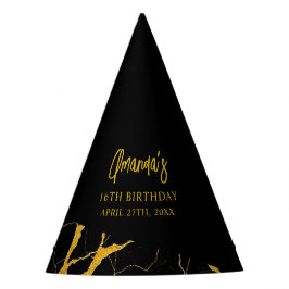 Opvallend Zwart & Goud Marmer Sweet 16 Verjaardag Feesthoedjes