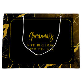 Opvallend Zwart & Goud Marmer Sweet 16 Verjaardag Groot Cadeauzakje