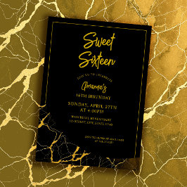Opvallend Zwart & Goud Marmer Sweet 16 Verjaardag Kaart