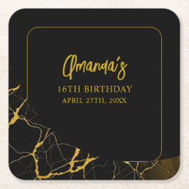 Opvallend Zwart & Goud Marmer Sweet 16 Verjaardag Kartonnen Onderzetters