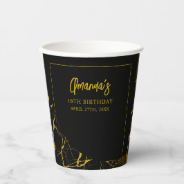 Opvallend Zwart & Goud Marmer Sweet 16 Verjaardag Papieren Bekers