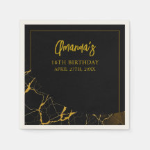 Opvallend Zwart & Goud Marmer Sweet 16 Verjaardag