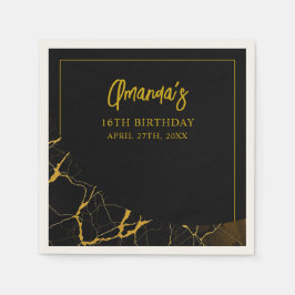 Opvallend Zwart & Goud Marmer Sweet 16 Verjaardag Servet