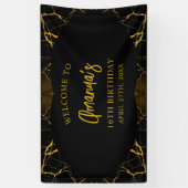 Opvallend Zwart & Goud Marmer Sweet 16 Verjaardag Spandoek (Verticaal)