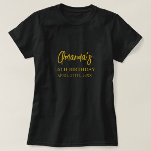 Opvallend Zwart & Goud Marmer Sweet 16 Verjaardag T-shirt