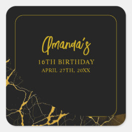 Opvallend Zwart & Goud Marmer Sweet 16 Verjaardag Vierkante Sticker