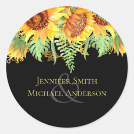 Opvallend zwart met zonnebloemen Weddenschap Ronde Sticker
