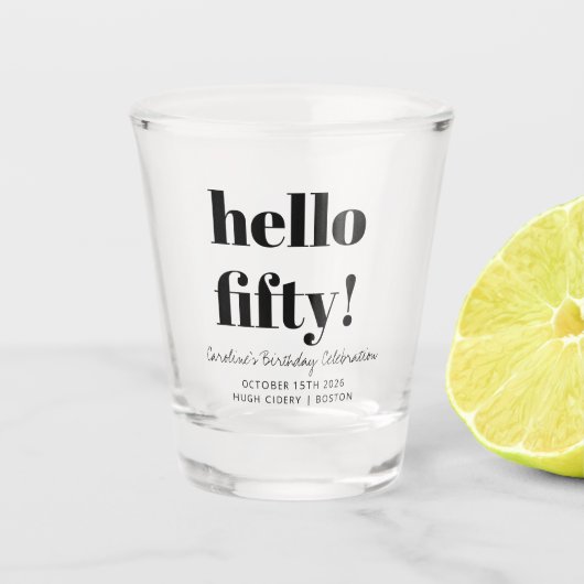 Opvallend zwart-wit moderne 50ste verjaardag aange shot glas (Voorkant)