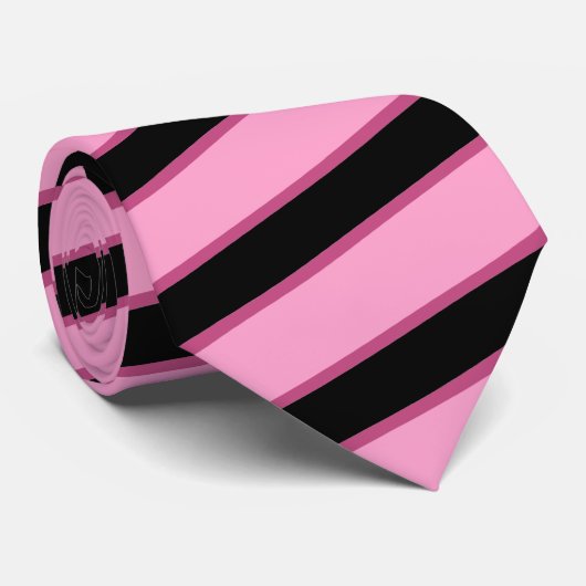 Opvallend zwarte en roze diagonale strepen, aangep stropdas (Opgerold)