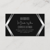 Opvallend zwarte geometrische moderne zilverkleuri visitekaartje (Achterkant)