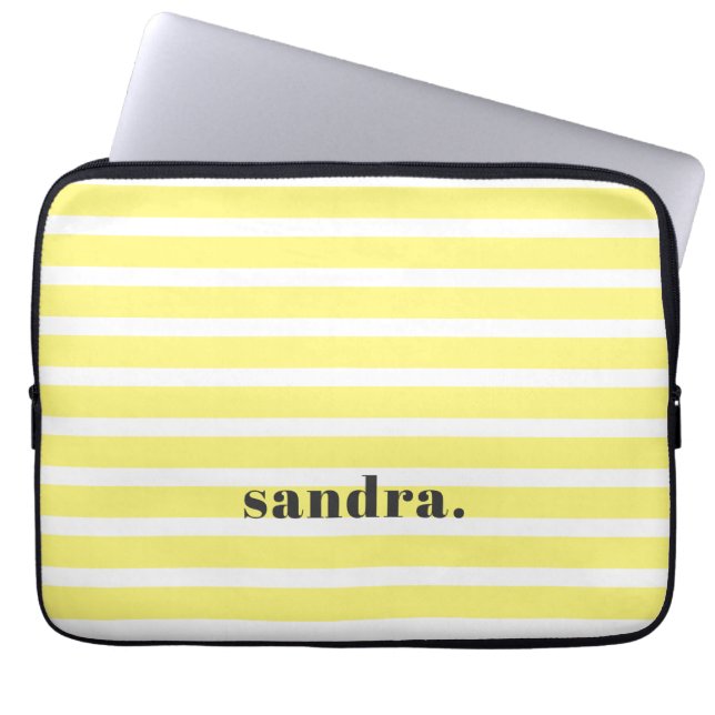 Opvallende aangepaste naam citroengele strepen laptop sleeve (Voorkant)