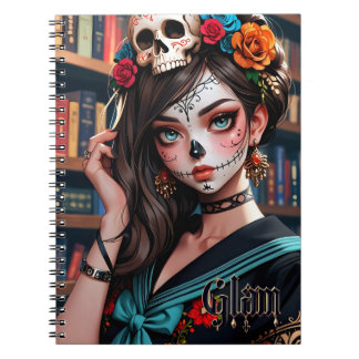 Opvallende Anime Skull Glam Girl Art Notitieboek