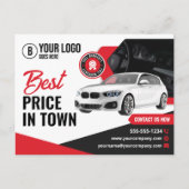 Opvallende autodealer autoverhuur briefkaart (Voorkant)